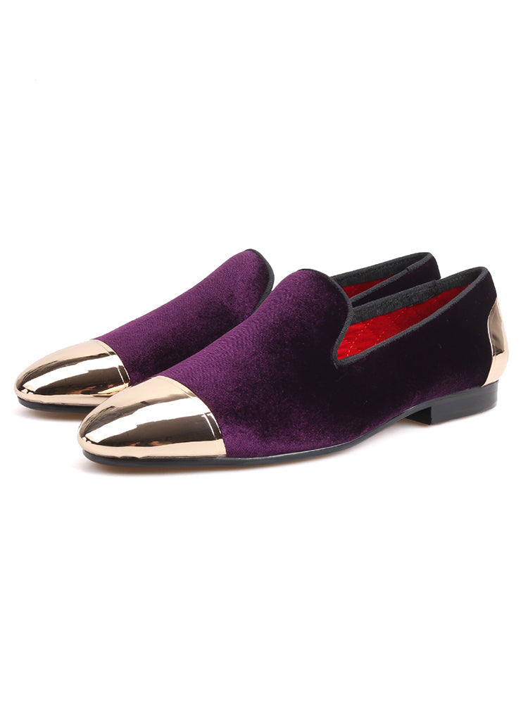 New front and back gold toe buckle men's handmade velvet loafers European and American big-name trendy banquet low-top shoes