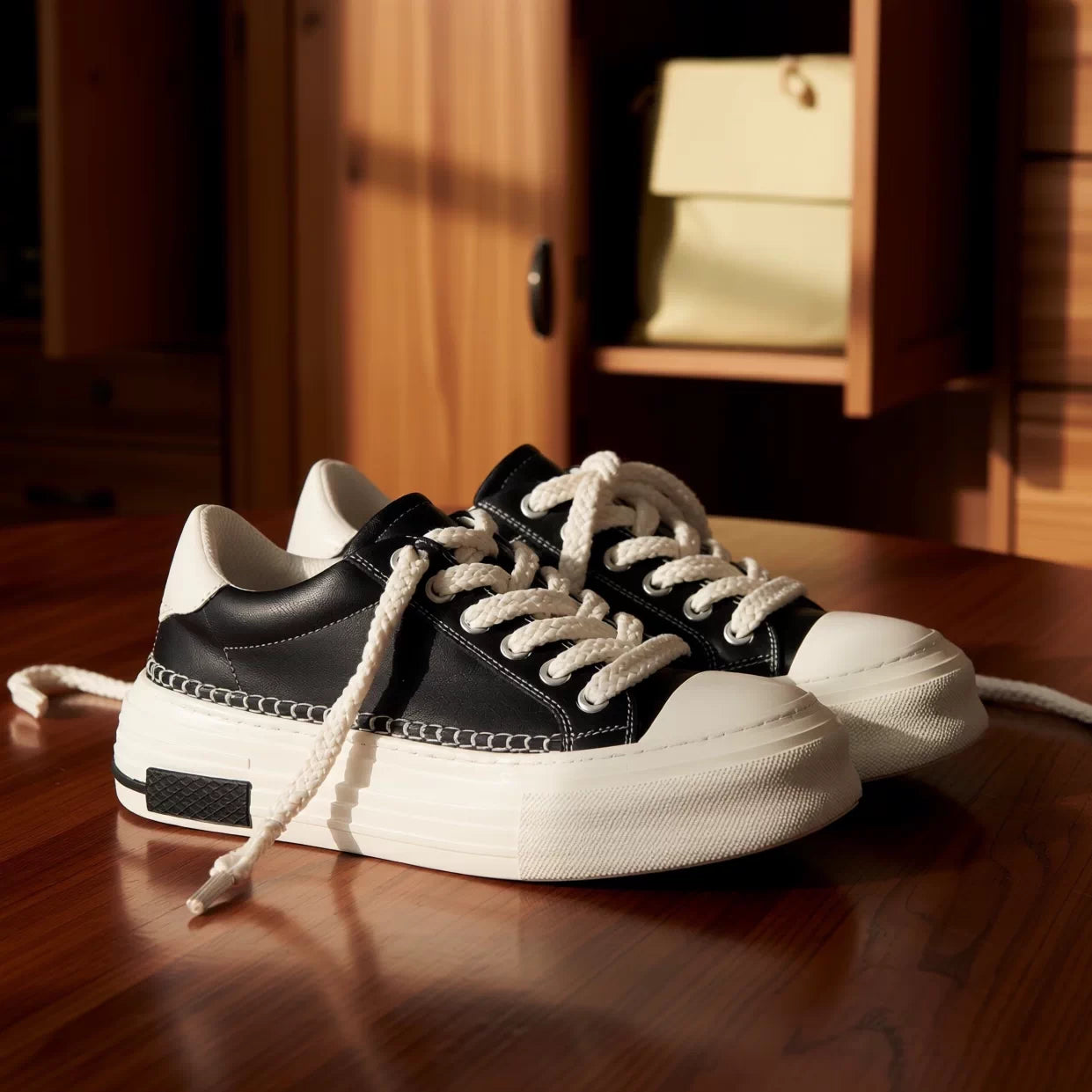 Men's Genuine Leather Skate Shoes, Height Increasing, Thick Sole