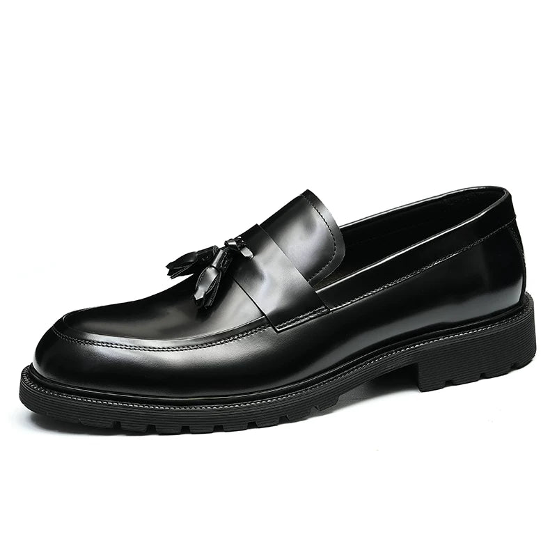 Men's Genuine Leather Loafers, Thick Sole, Patent Leather