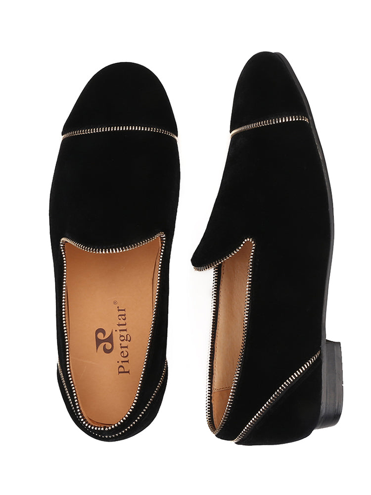 New men's handmade velvet loafers with exquisite zipper design European and American classic slip-on smoking shoes large size