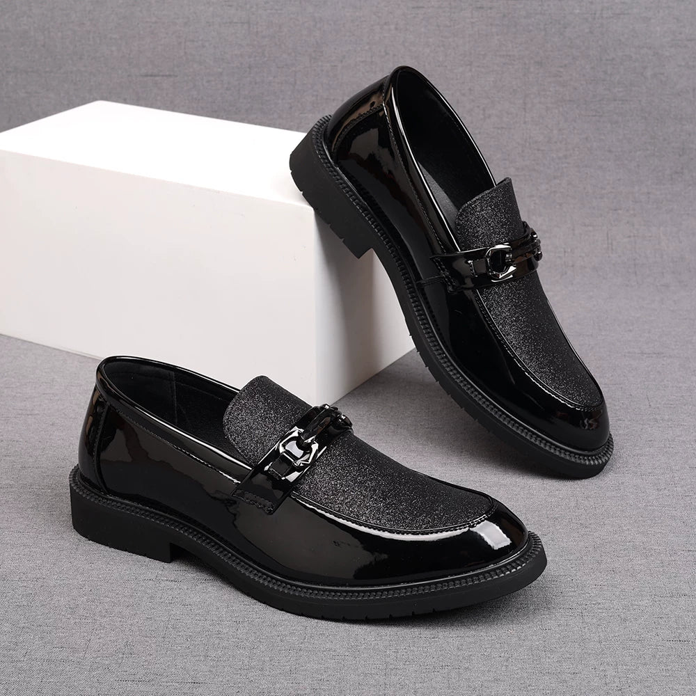 Men's Silver Loafers, Height Increasing, Pointed Toe