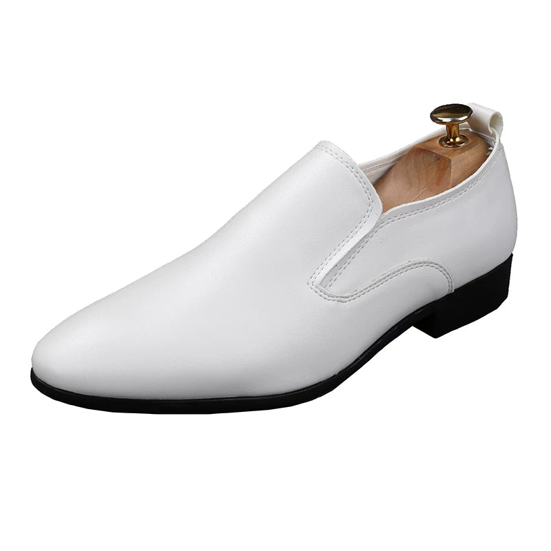 Men's White Loafers, Height Increasing, Pointed Toe