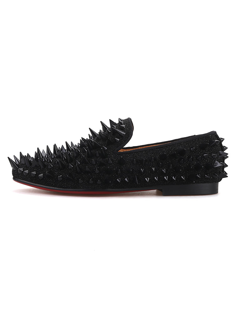 European and American style handmade women's slip-on loafers couple style rivet shoes red outsole with leather lining