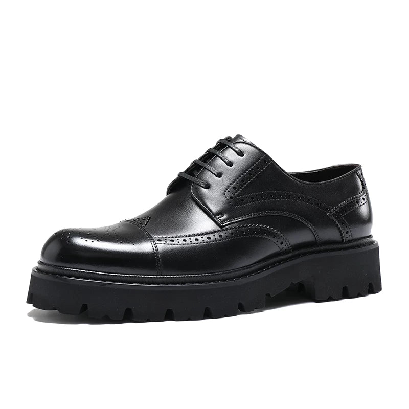 Men's Genuine Leather Derby Shoes, Height Increasing, Thick Sole