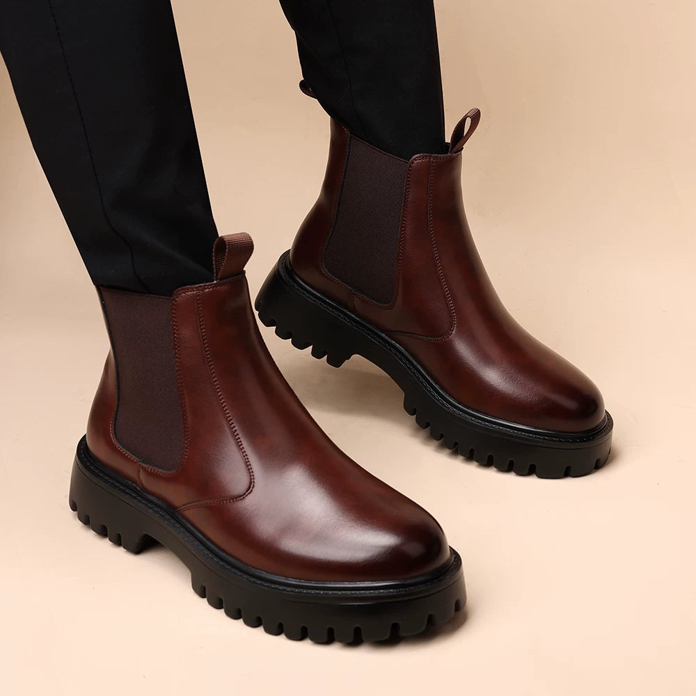 Men's Brown Martin Boots, Height Increasing, Thick Sole