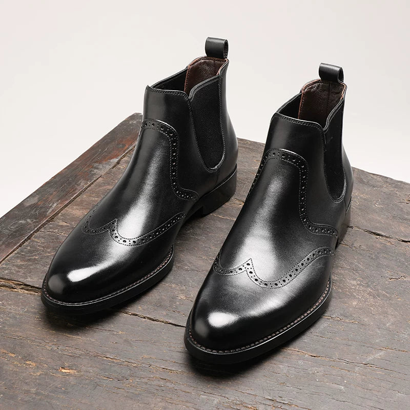 Men's Genuine Leather Chelsea Boots, Handmade, Pointed Toe