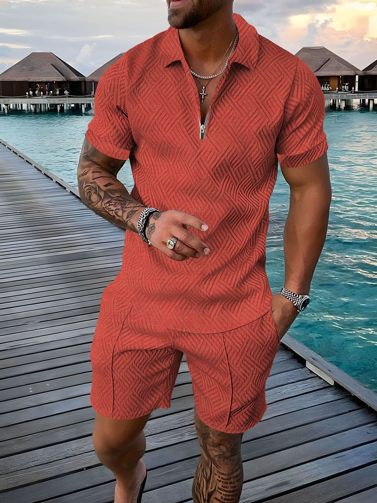 2024 European and American cross-border new men 3 solid color POLO shirt suit lapel short sleeve pullover casual men