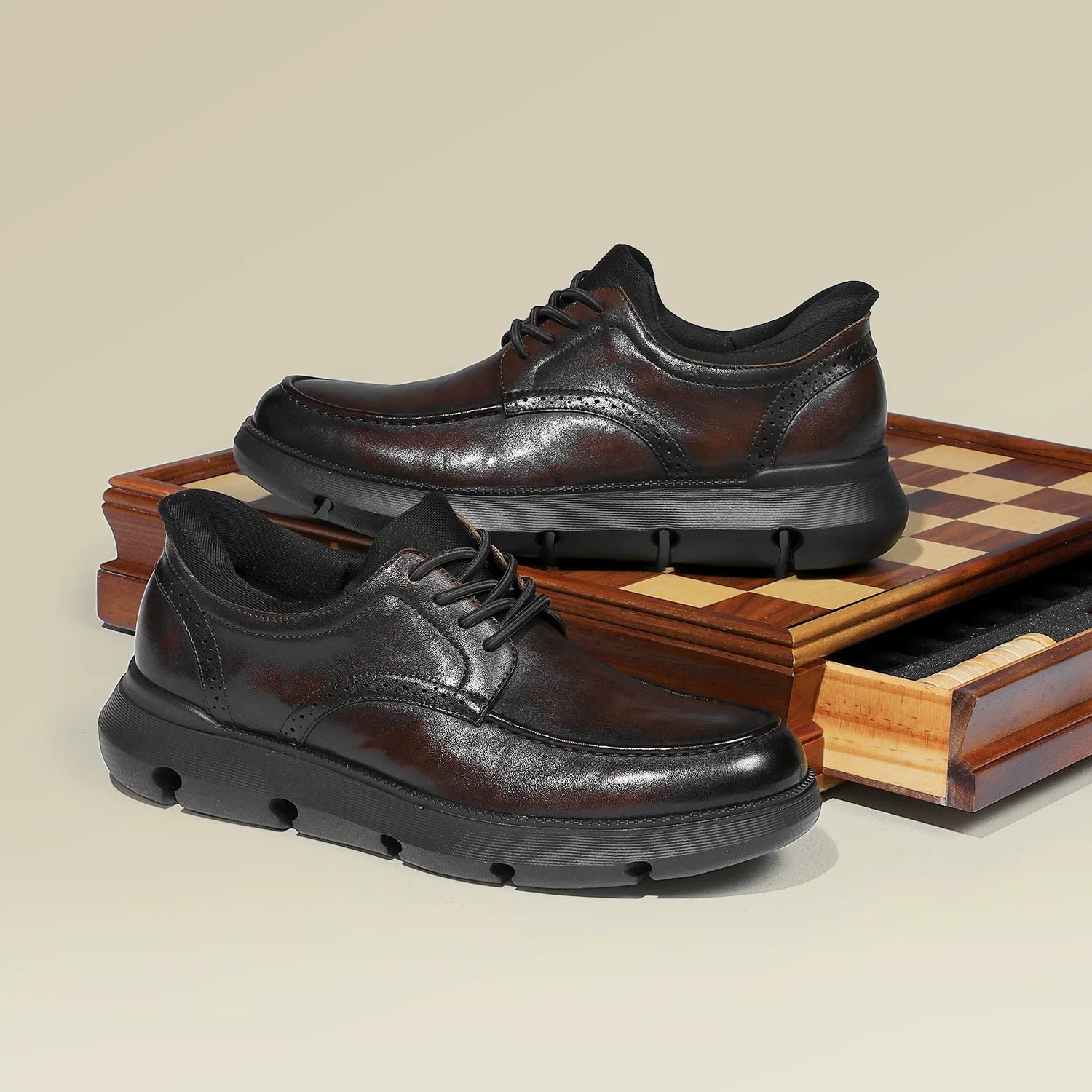Men's Genuine Leather Derby Shoes, Height Increasing, Thick Sole