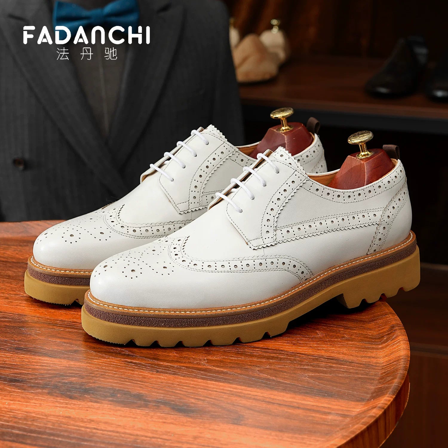 Men's Genuine Leather Derby Shoes, Height Increasing, Thick Sole
