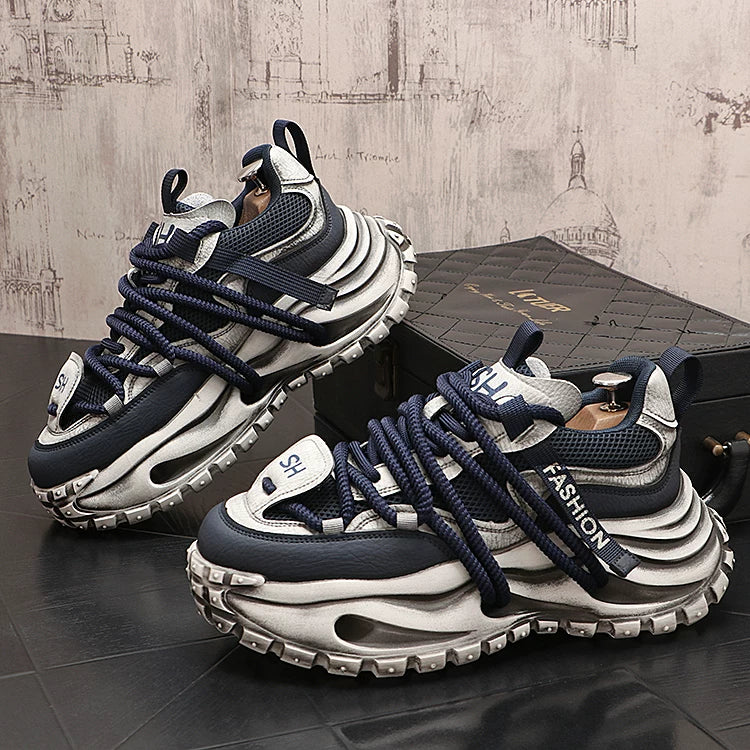 Men's 2026 New Platform Low-Top Korean Style Distressed Dad Shoes