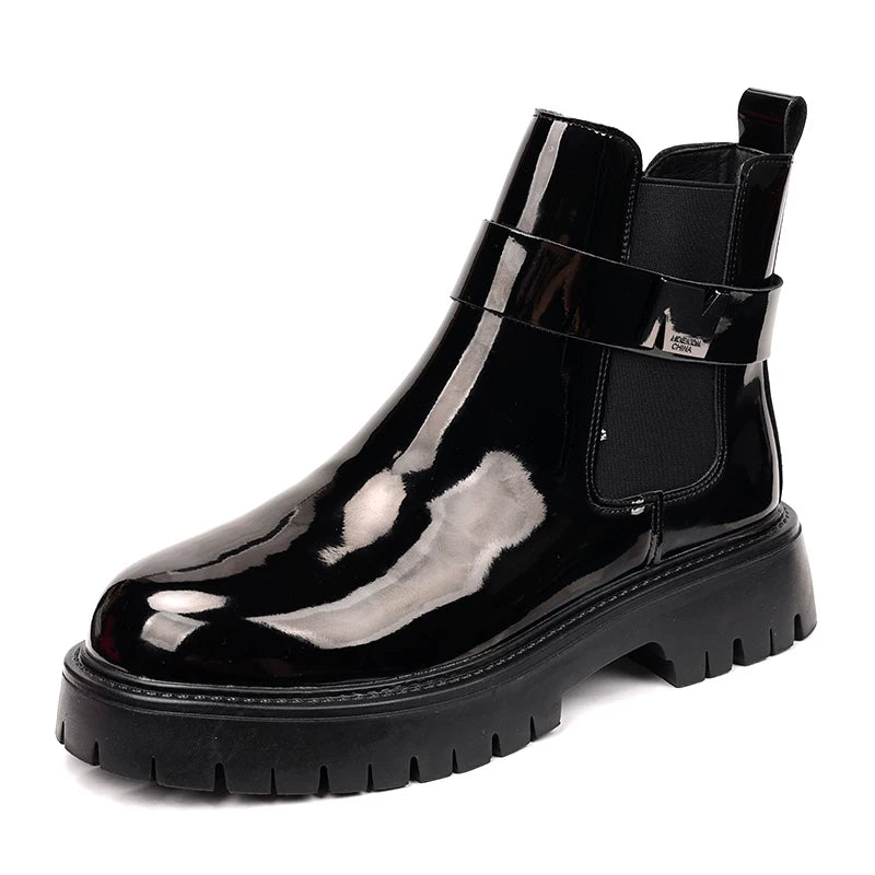 Men's Patent Leather Martin Boots, Height Increasing, Thick Sole