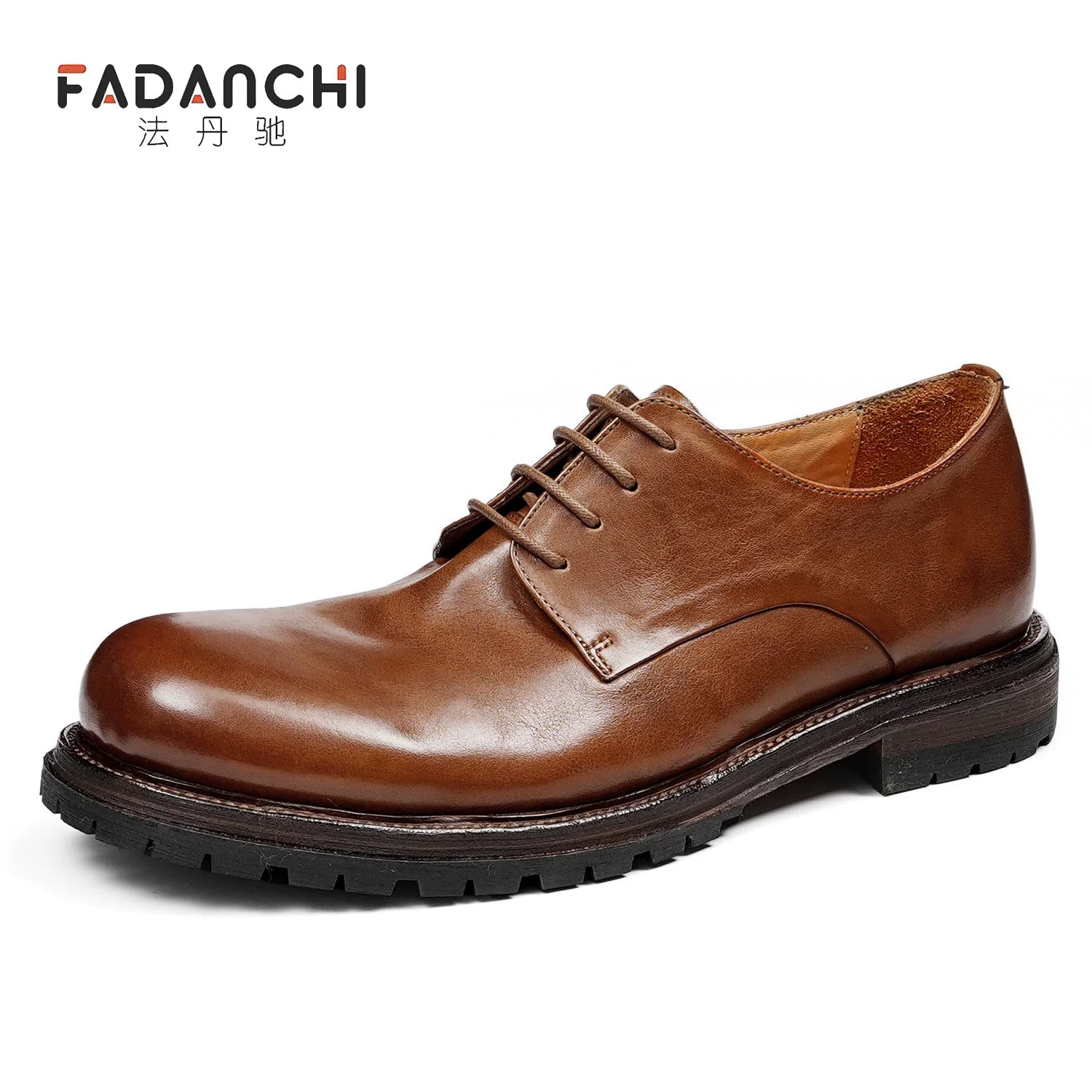 Men's Genuine Leather Derby Shoes, Handmade, Round Toe
