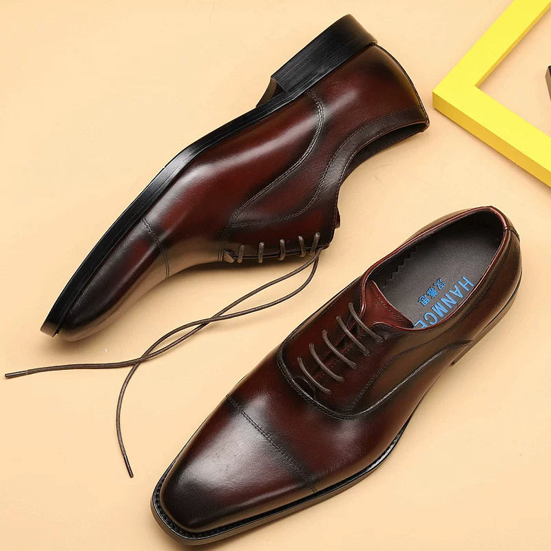 Men's Genuine Leather Oxford Shoes, Handmade, Square Toe