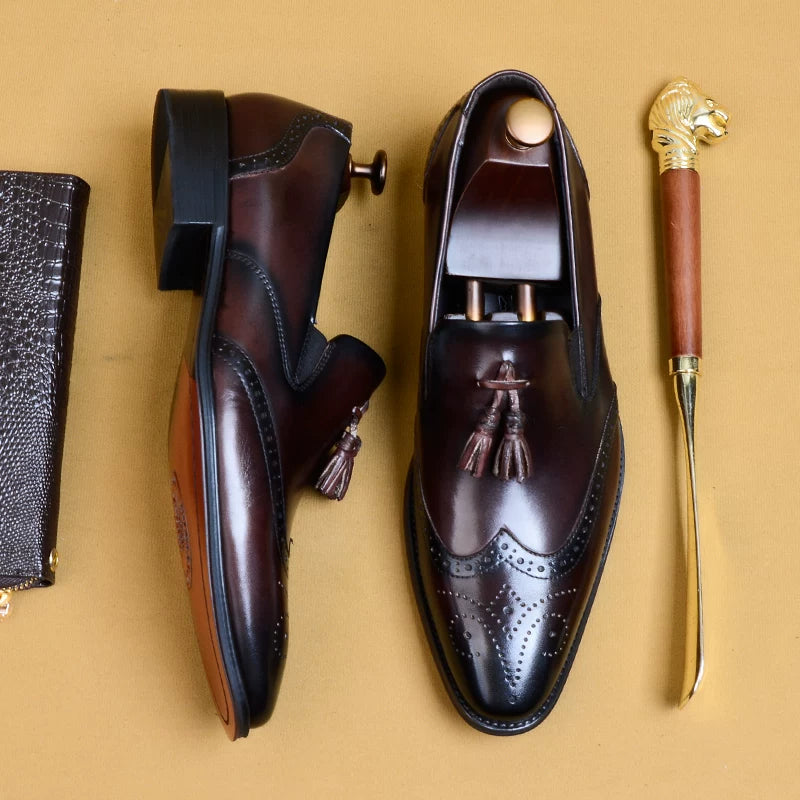 Men's Genuine Leather Loafers, Pointed Toe, Slip-On