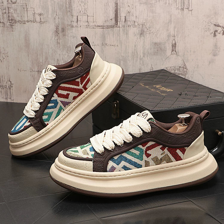 Men's Platform Height-Increasing Breathable Embroidered Korean-Style Skate Sneakers Athletic Casual