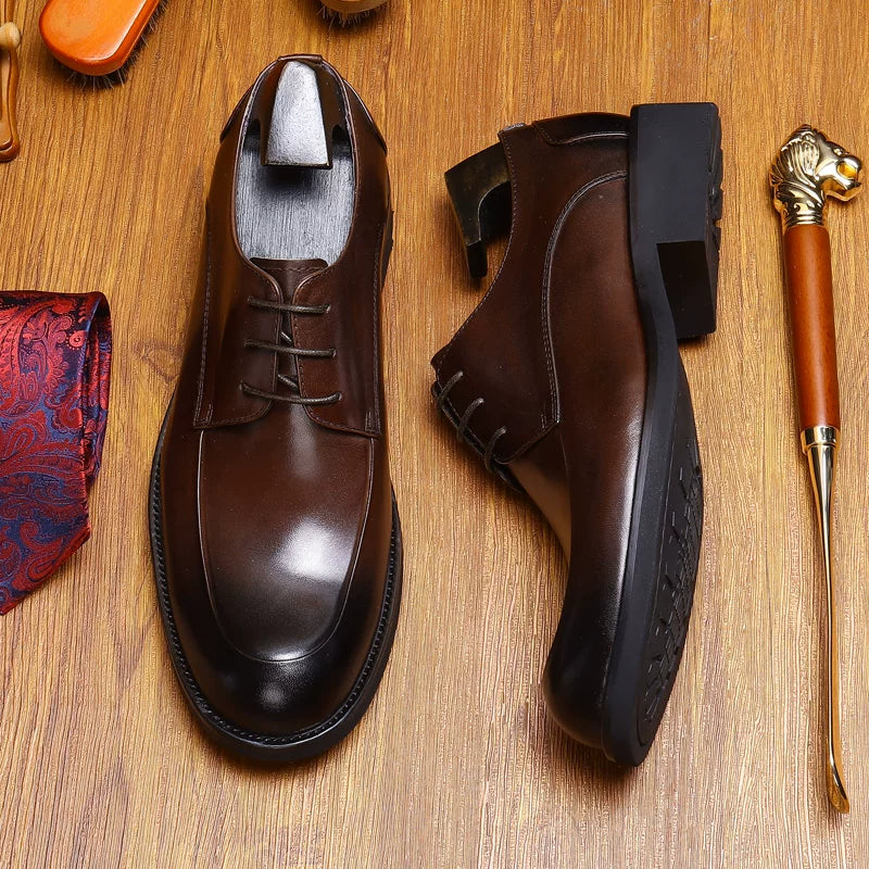 Men's Genuine Leather Leather Shoes, Height Increasing, Thick Sole