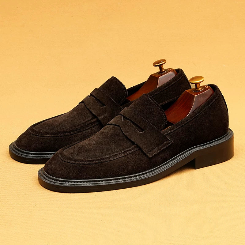 Men's Genuine Leather Loafers, Thick Sole, Suede