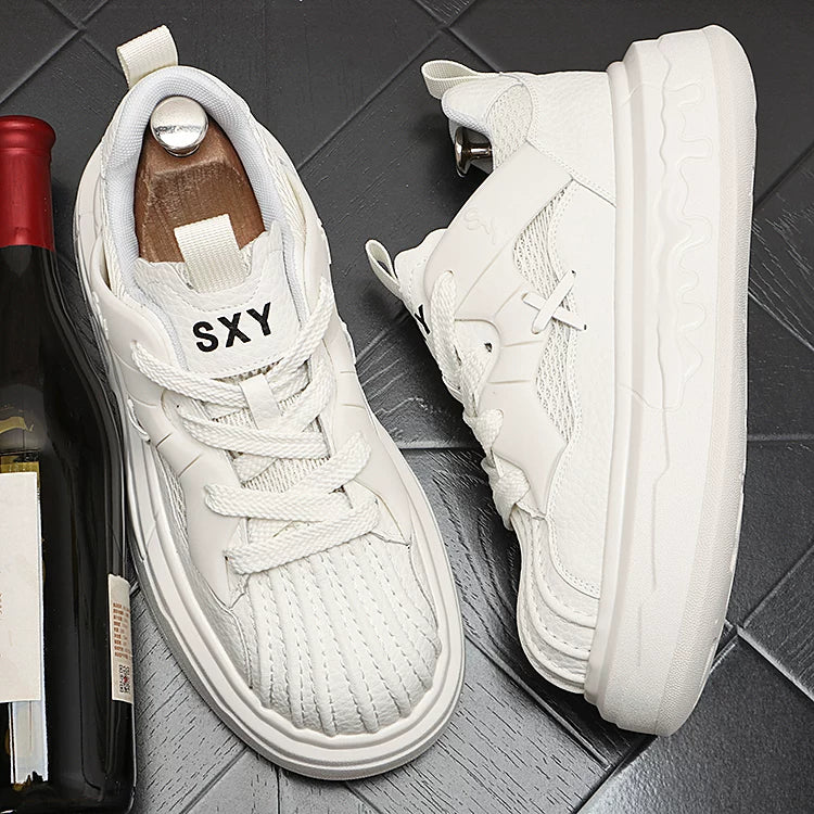 Men's 2026 Spring New Height-Increasing Platform Mesh Athletic White Sneakers