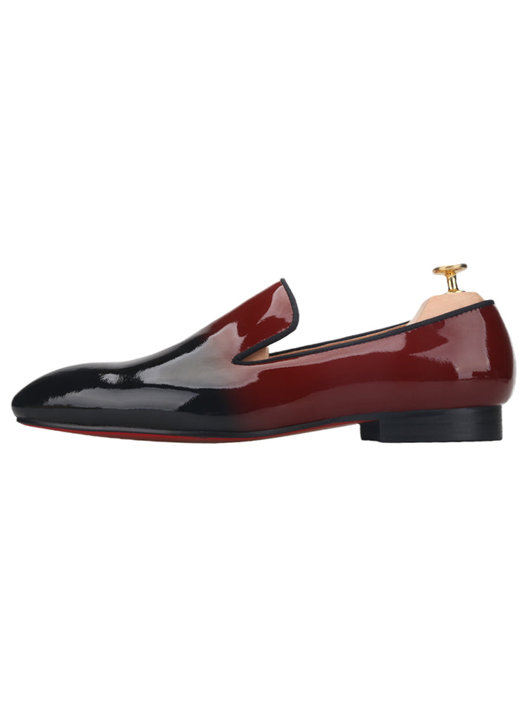 European and American big-name red and black patent leather men's slip-on loafers, handmade red-soled shoes, suitable for wedding parties