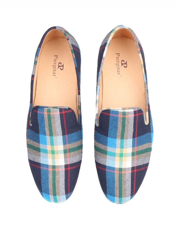 New spring and summer women's handmade loafers European and American trendy plaid striped low-top shoes slip-on shoes for women