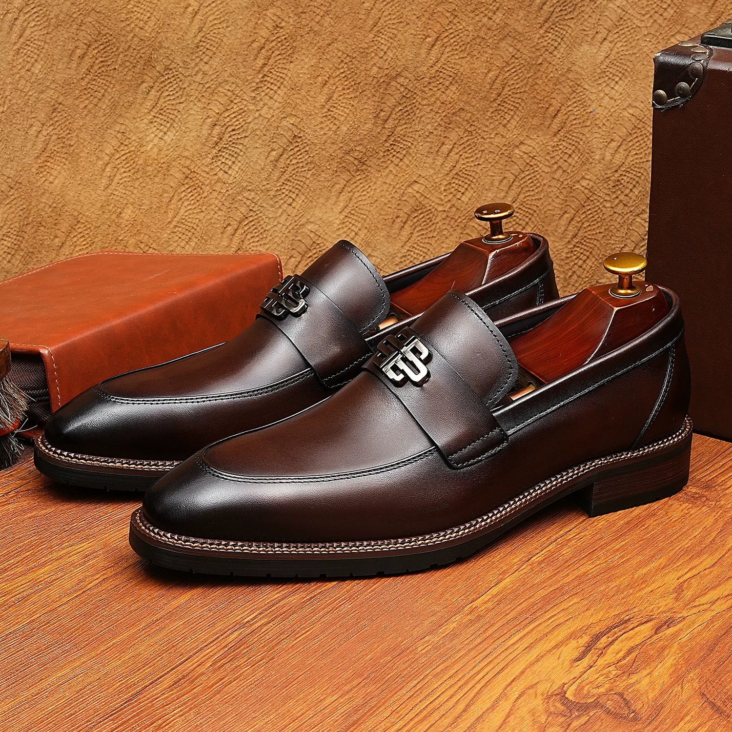Men's Genuine Leather Loafers, Slip-On, British Style