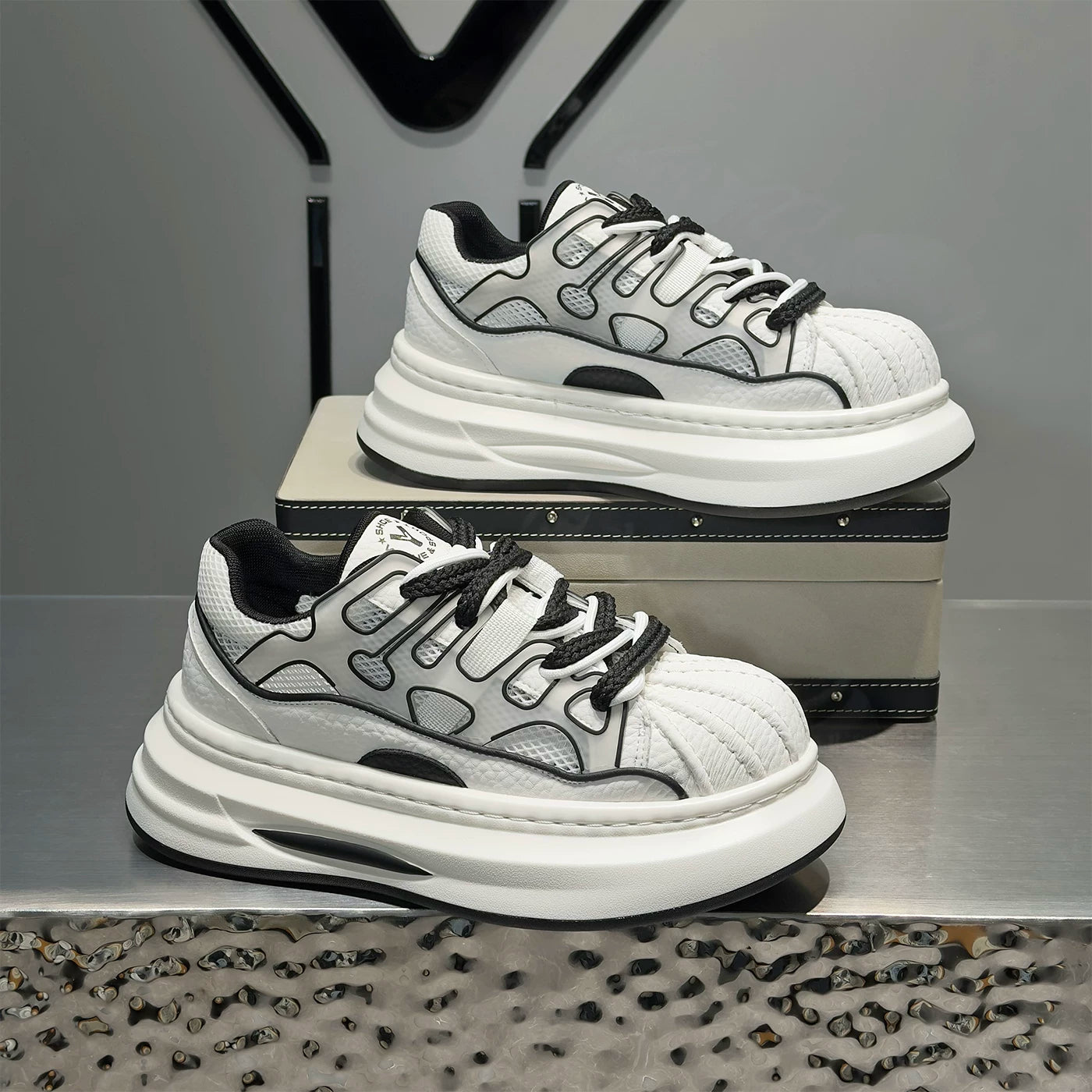 Men's Height-Increasing Platform Breathable Low-Top Shell-Toe Puffy Sneakers Summer New