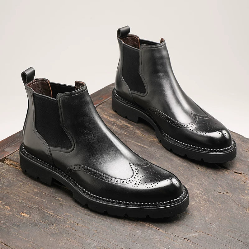 Men's Genuine Leather Chelsea Boots, Thick Sole, British Style