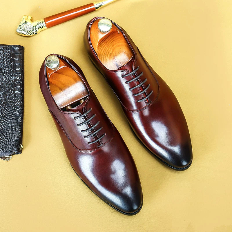 Men's Genuine Leather Oxford Shoes, Pointed Toe, British Style