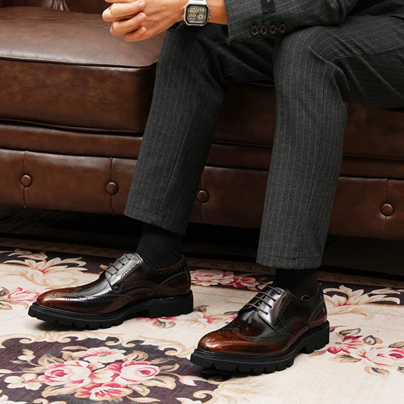 Men's Genuine Leather Leather Shoes, Thick Sole, Patent Leather