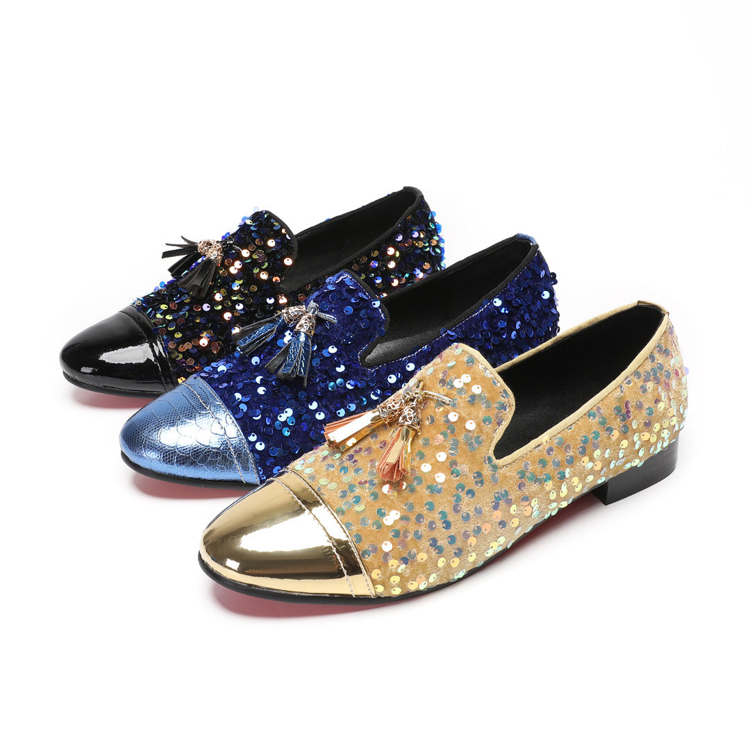 Men's Blue Leather Casual Shoes – Rhinestone Detail