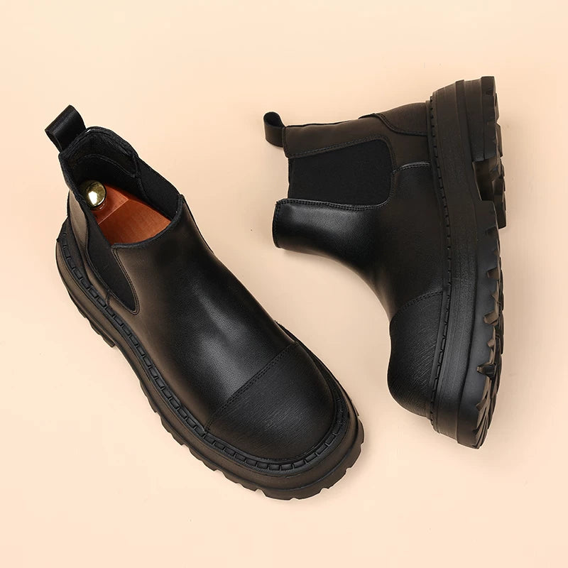 Men's Genuine Leather Martin Boots, Height Increasing, Thick Sole