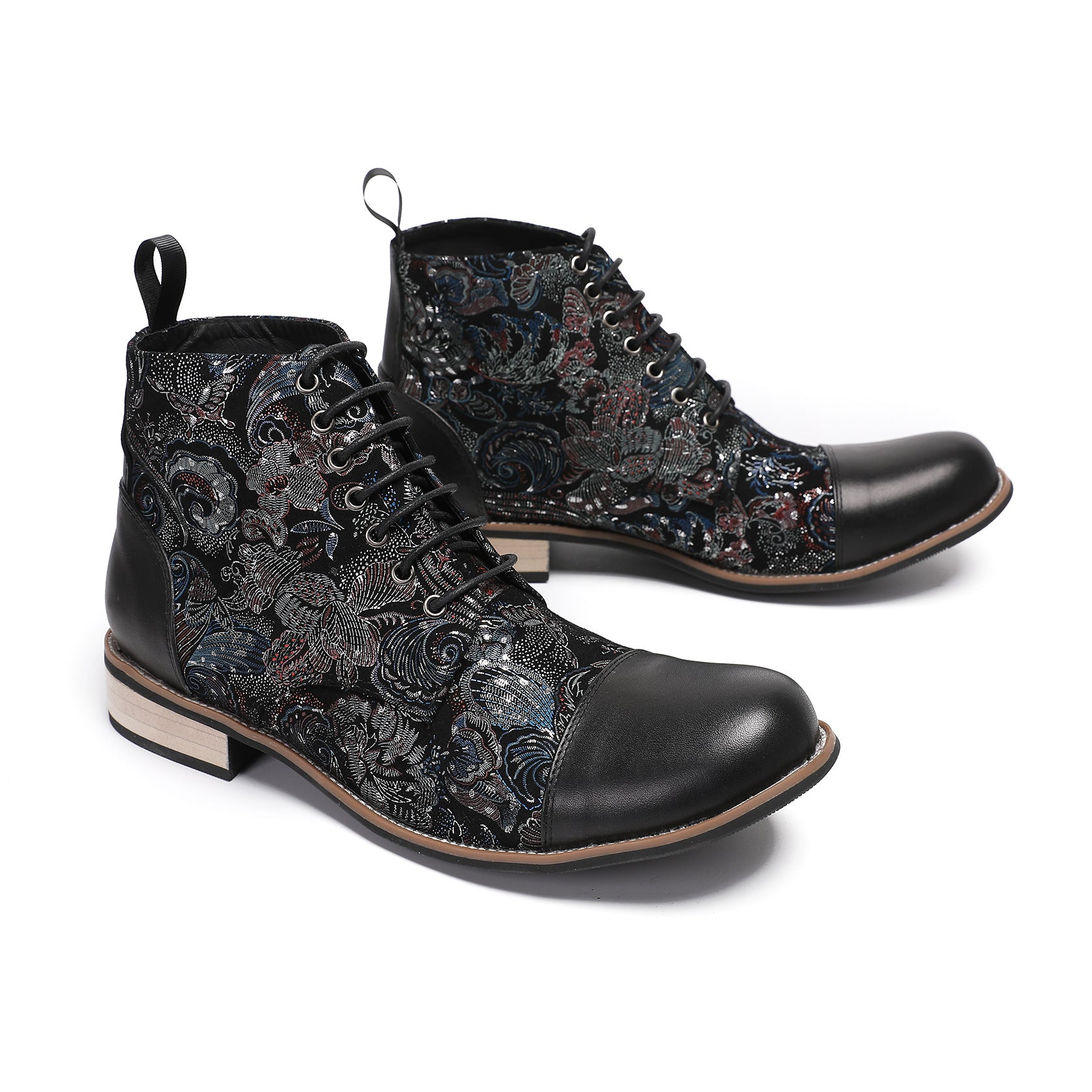 Men's Black Boots – Embroidered, Retro