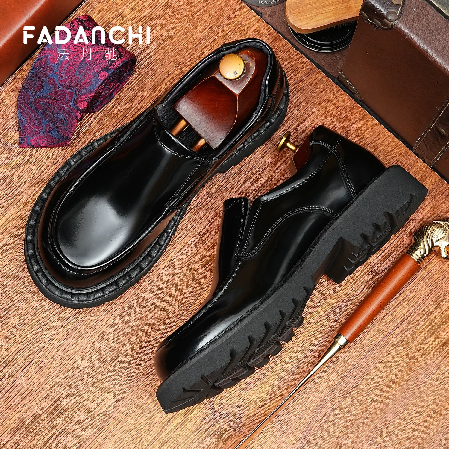 Men's Genuine Leather Loafers, Patent Leather, Slip-On