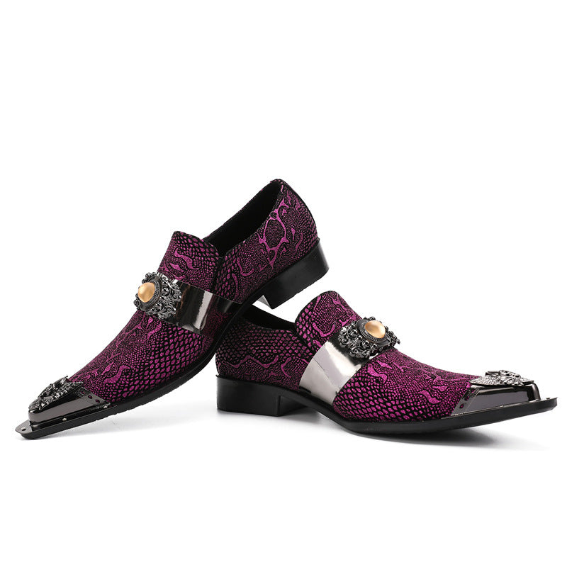 Men's Red Shoes – Pointed Toe, Crocodile Pattern – Style 45
