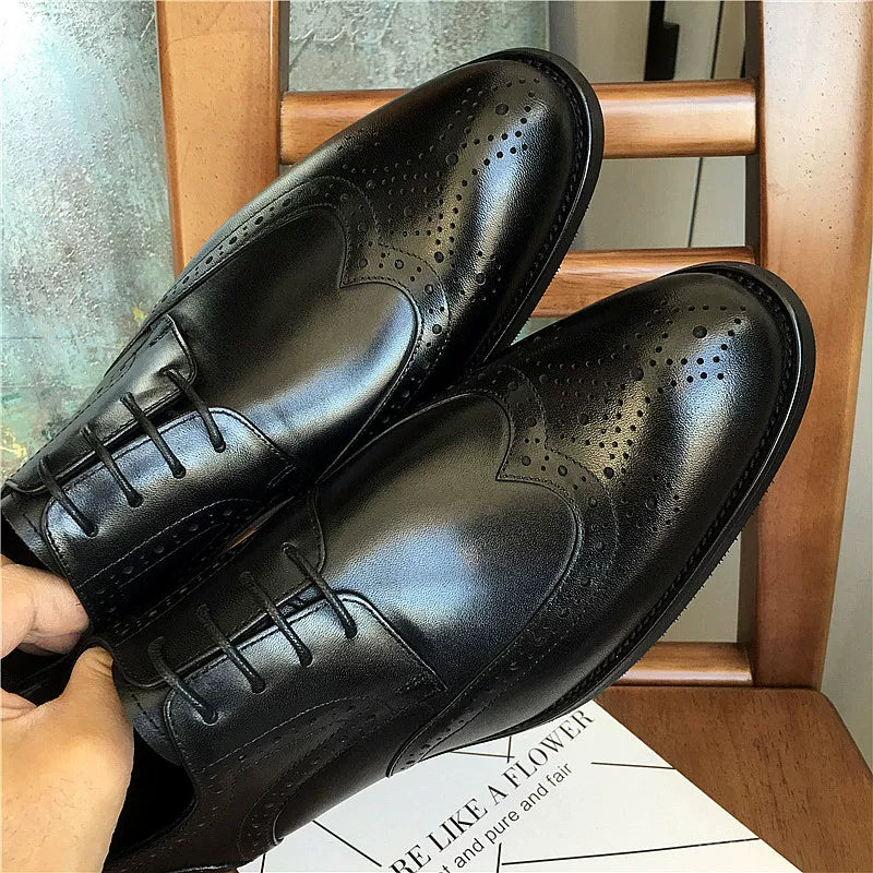 Men's Genuine Leather Wedding Shoes, Pointed Toe, British Style