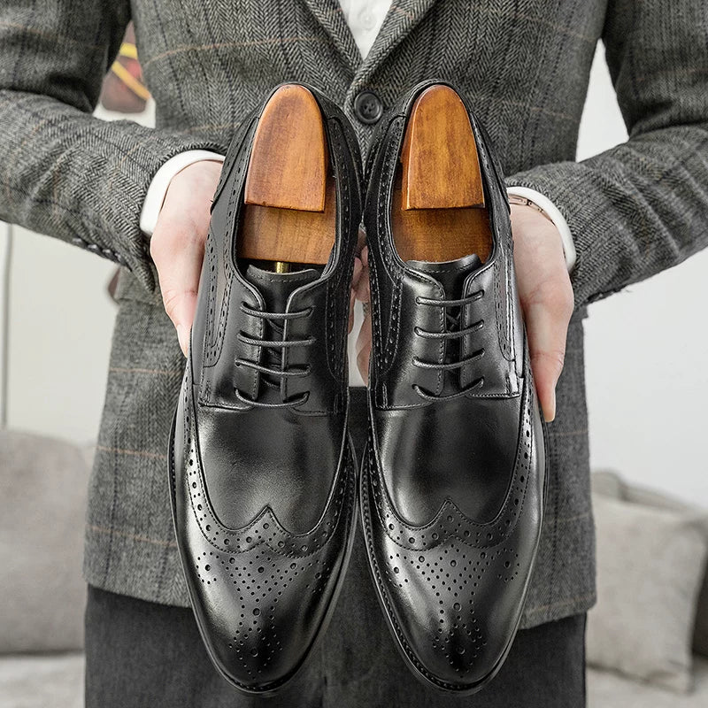 Men's Brown Genuine Leather Leather Shoes, Handmade, Pointed Toe
