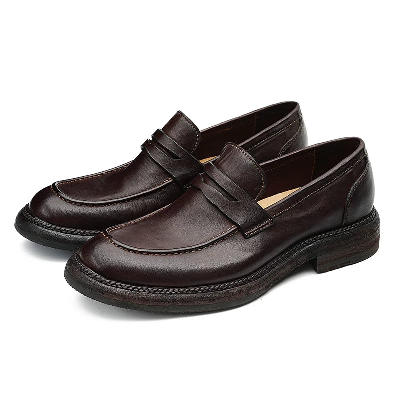 Men's Genuine Leather Loafers, Slip-On, British Style