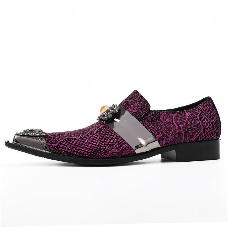 Men's Red Shoes – Pointed Toe, Crocodile Pattern – Style 45