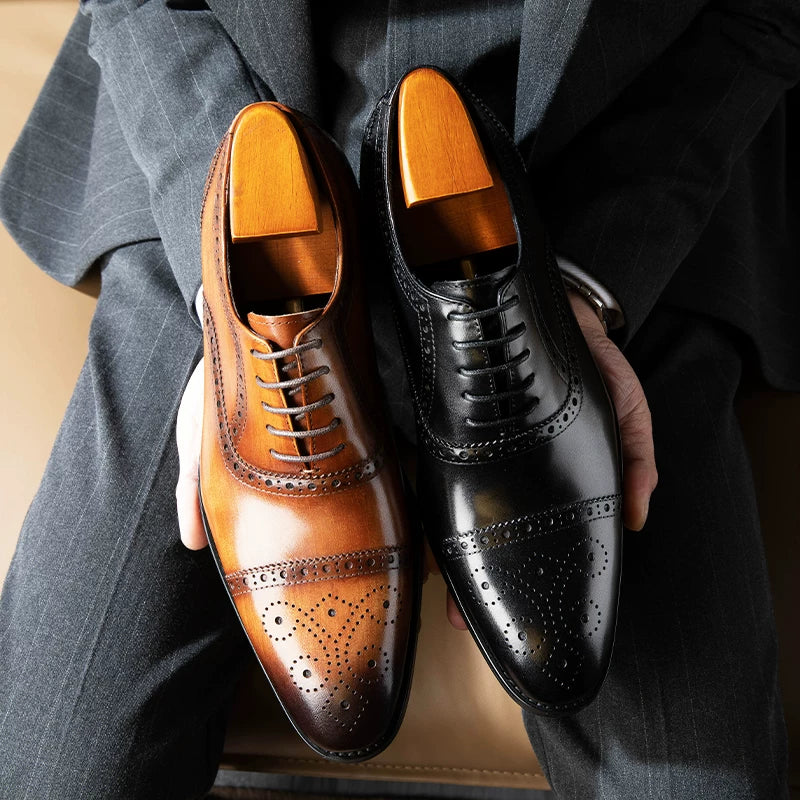 Men's Genuine Leather Leather Shoes, Pointed Toe, British Style