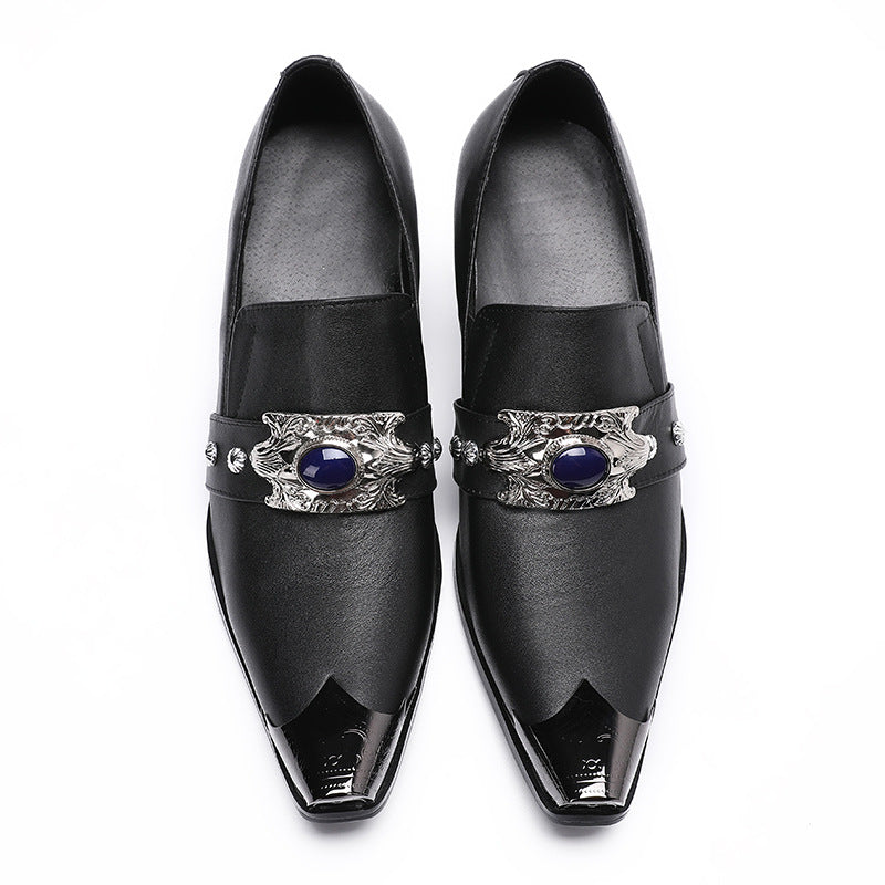 Men's leather shoes autumn and winter business formal groomsmen black casual inner heightening wedding Korean brand British groom men's shoes