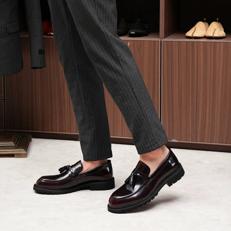 Men's Genuine Leather Loafers, Thick Sole, Patent Leather