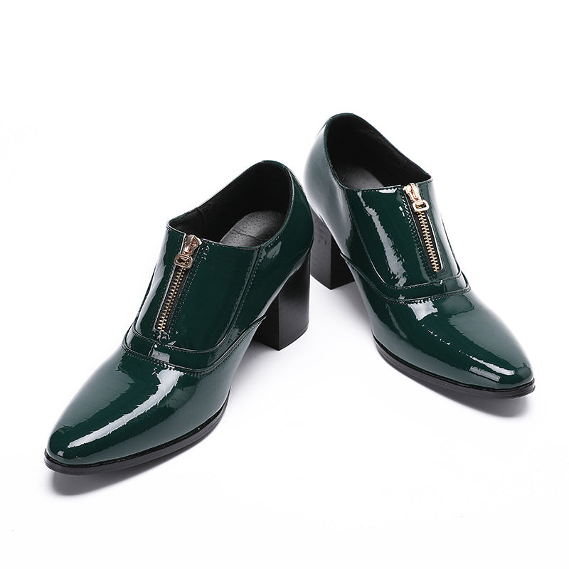 Pointed leather shoes men's British thick-soled casual derby shoes men's formal business low-top Martin boots heightening shoes