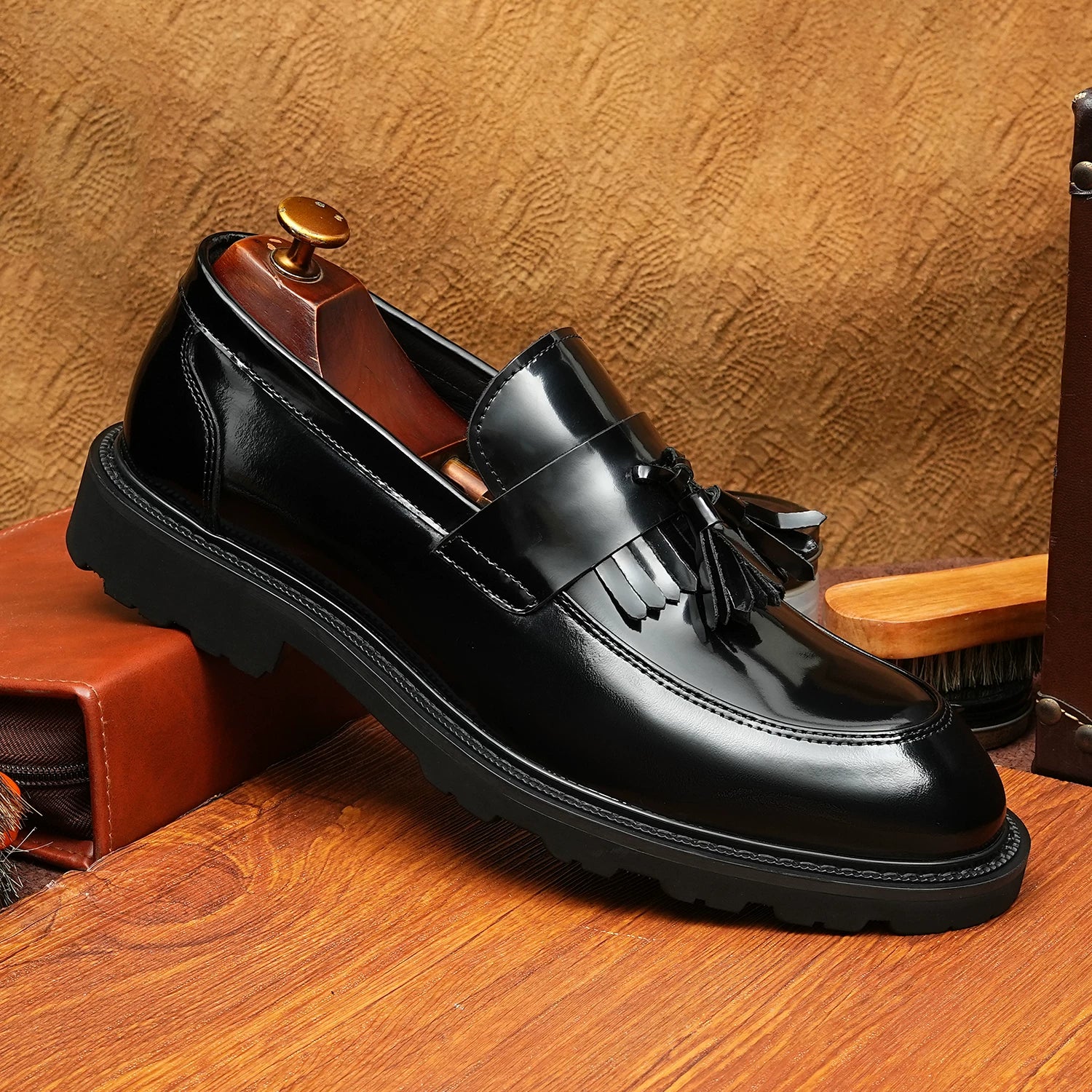 Men's Genuine Leather Loafers, Patent Leather, Slip-On