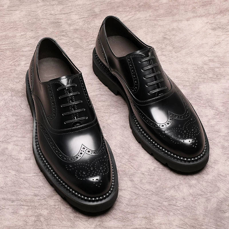 Men's Genuine Leather Oxford Shoes, Thick Sole, Glossy