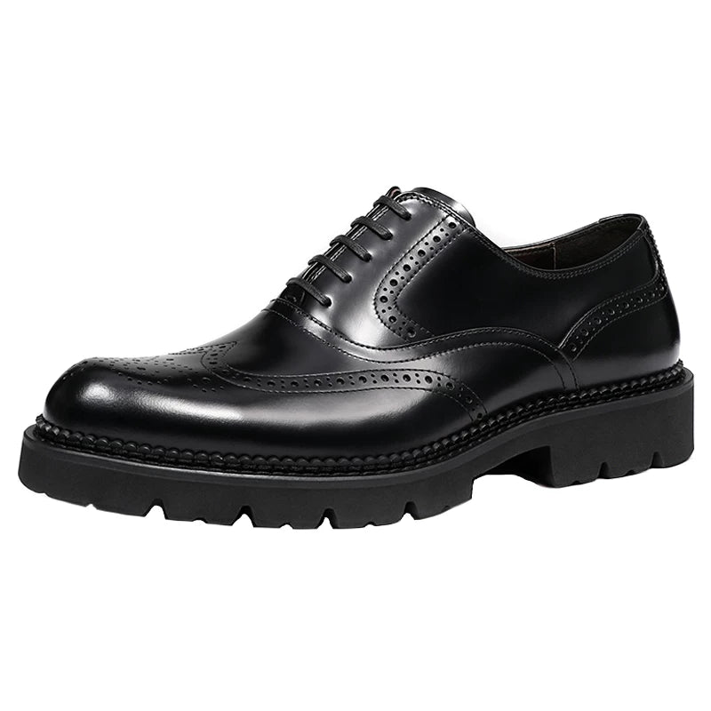 Men's Genuine Leather Oxford Shoes, Thick Sole, Glossy