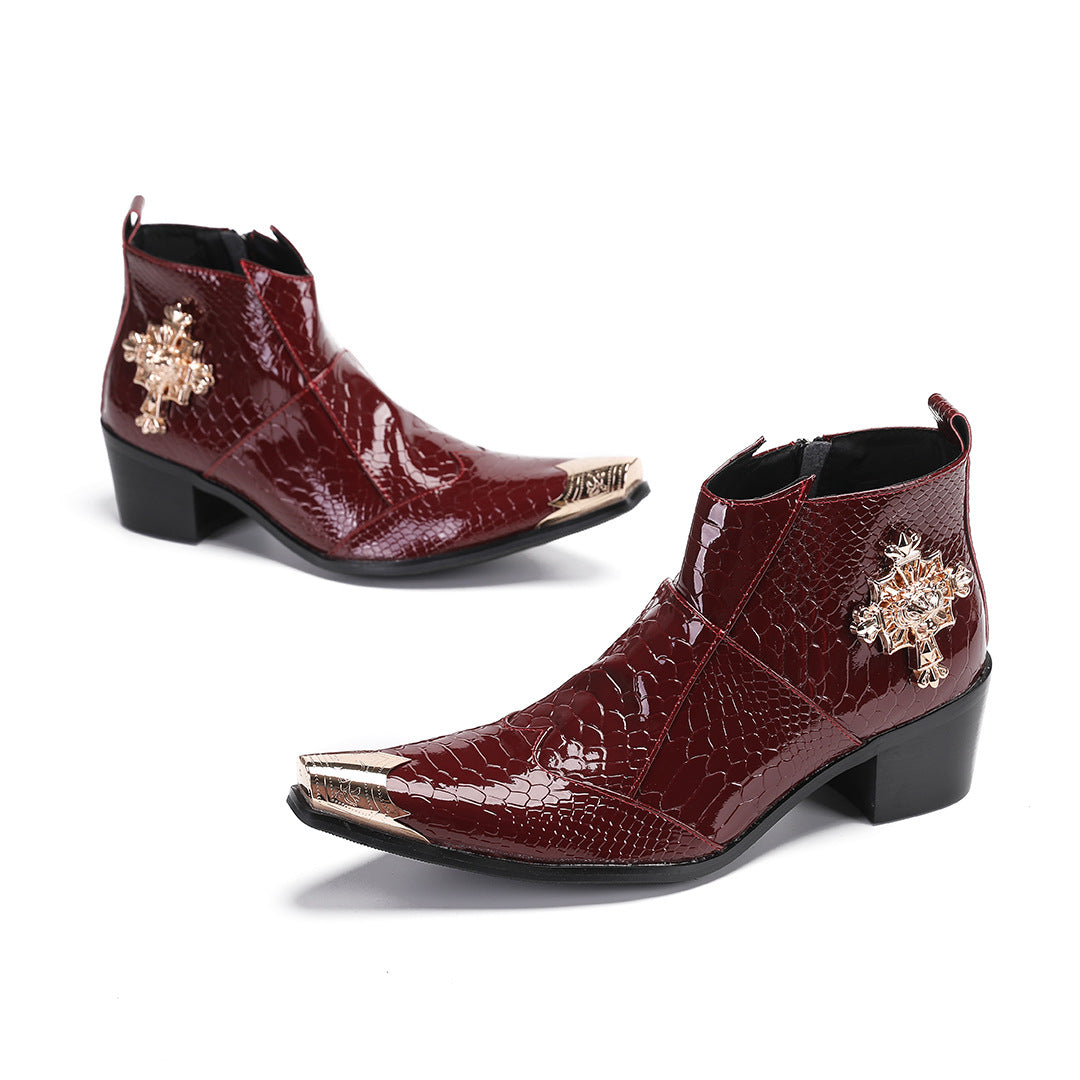 Men's Red Leather Martin Boots – British Style