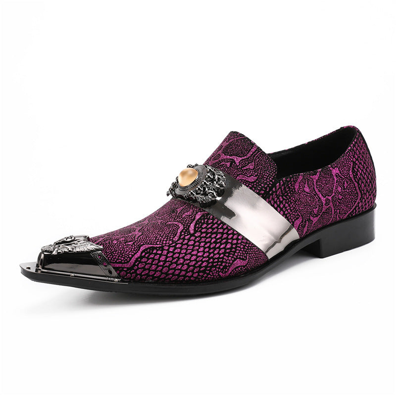 Men's Red Shoes – Pointed Toe, Crocodile Pattern – Style 45