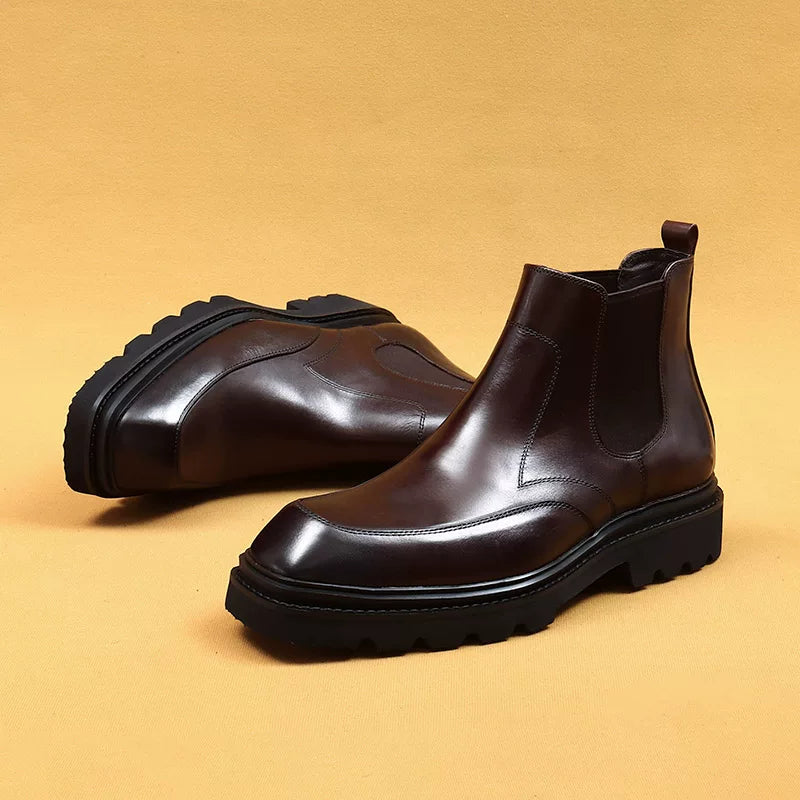 Men's Genuine Leather Martin Boots, Height Increasing, Thick Sole
