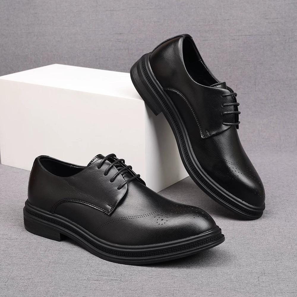 Men's White Derby Shoes, Height Increasing, Pointed Toe