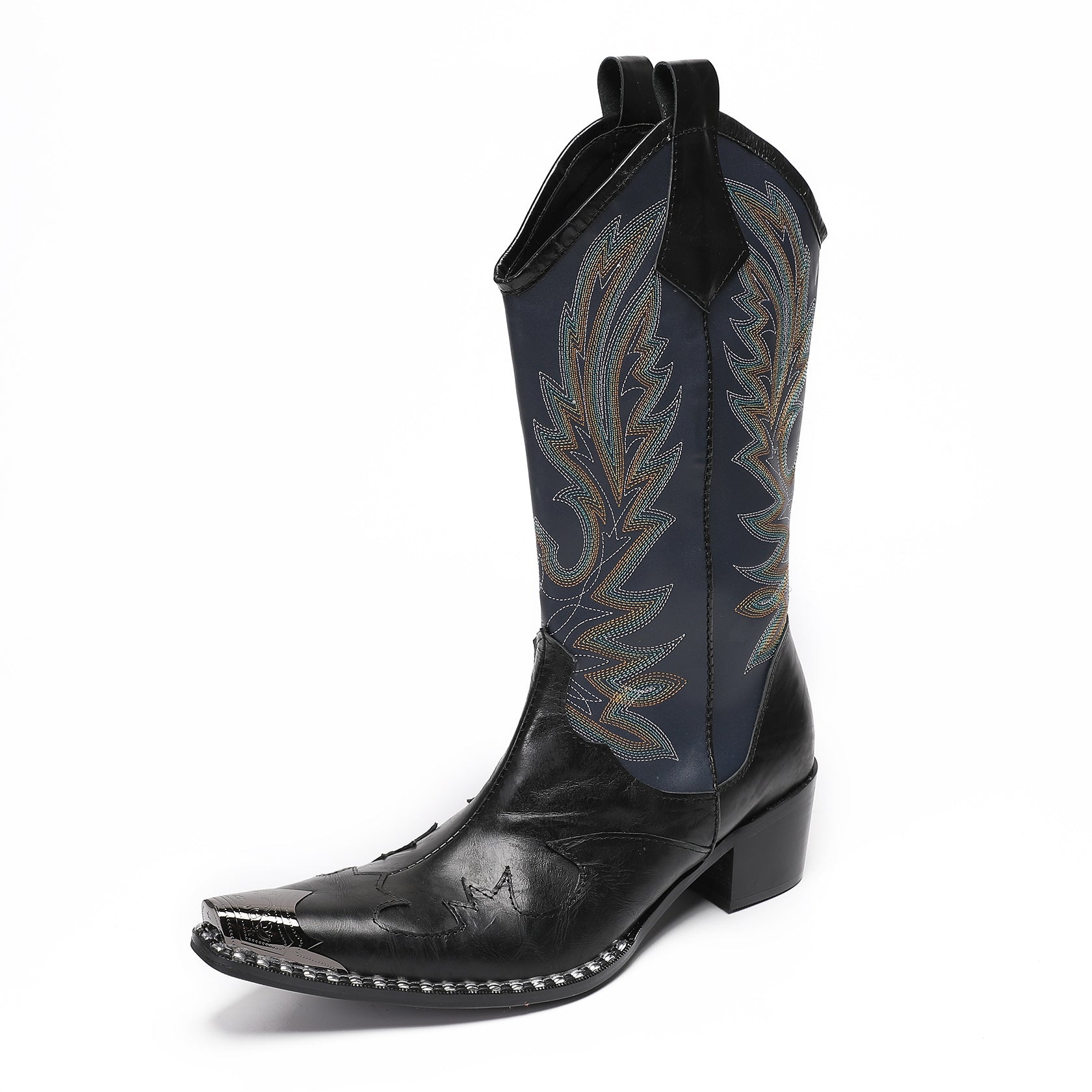 Men's Leather Boots – Embroidered, Retro – Style 211